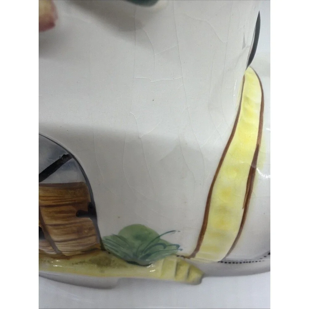 Vintage Italian Ceramic Shoe House Jar - Whimsical Boot Container- Hand Painted